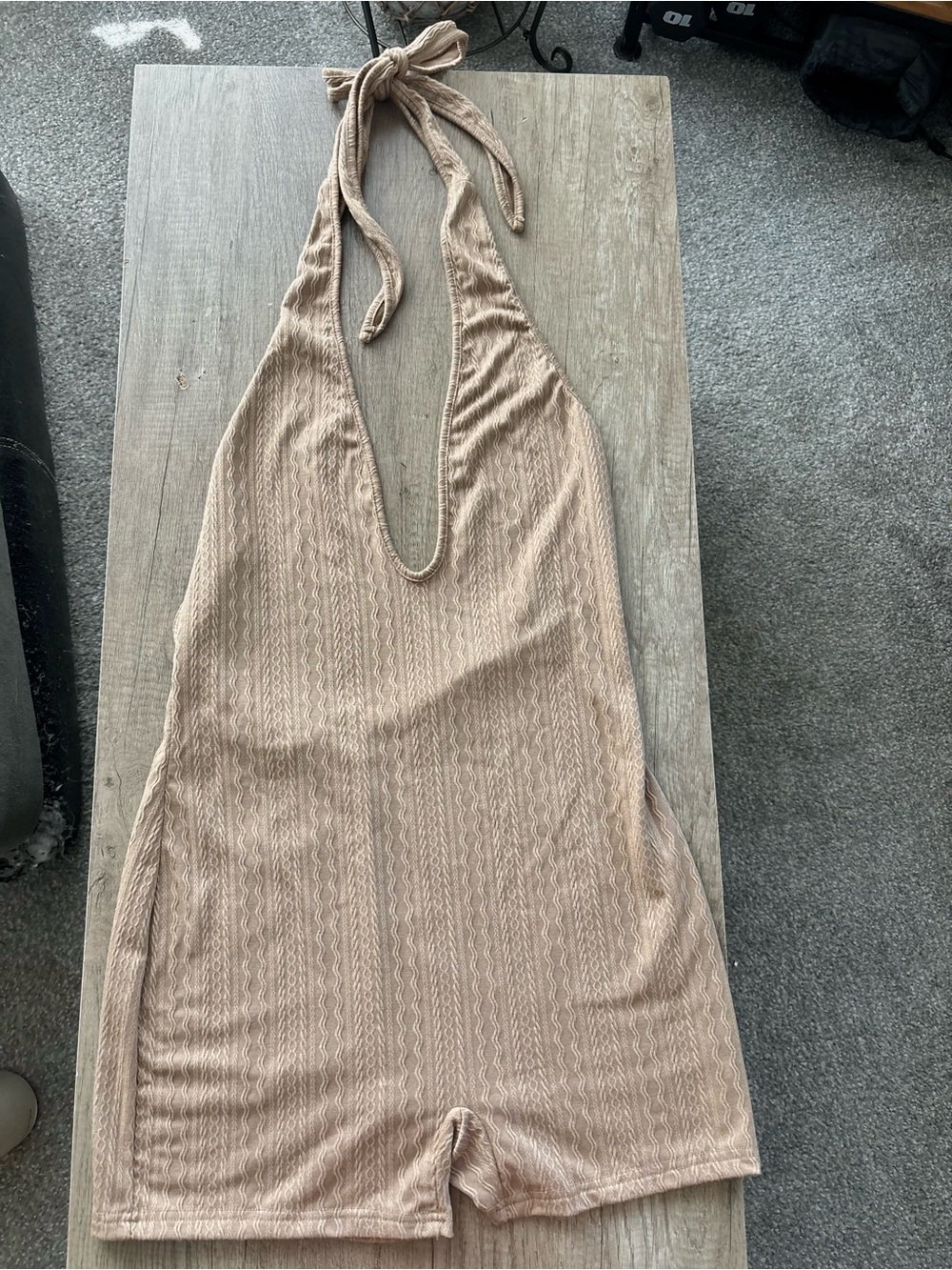 SHEIN Taupe Textured Knit Halter Romper